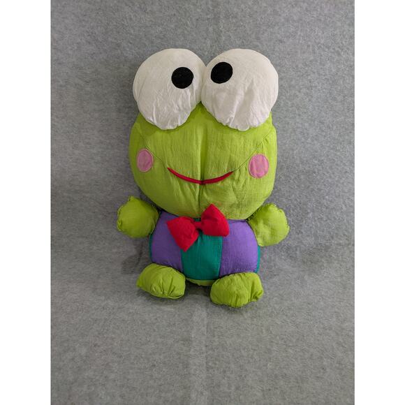 Vintage Sanrio Keroppi Plush Polyester Fiber Stuffed Animal Frog Green Purple - Picture 1 of 7